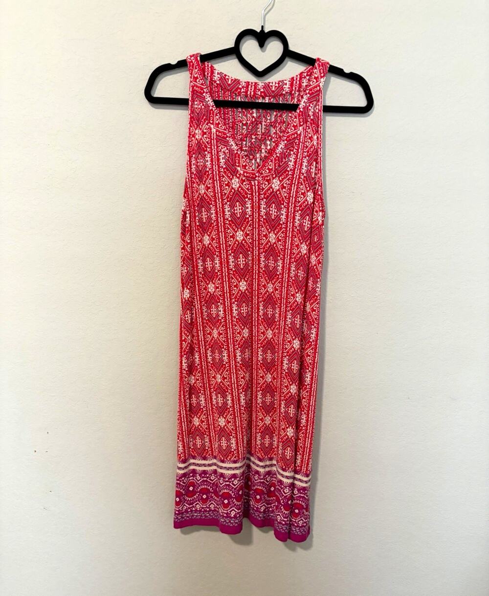 Skies Are Blue Red/White Geometric Shift Dress V-Neck Racerback Knee Sz M